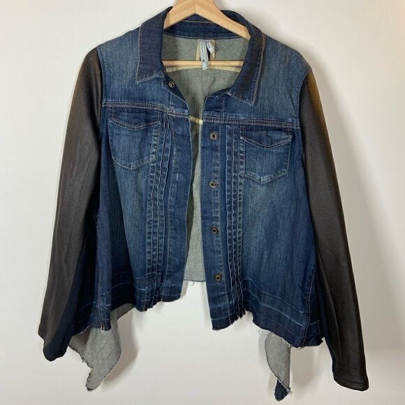 BCBGMaxAzria Denim Jacket with Leather Sleeves - Picture 1 of 9